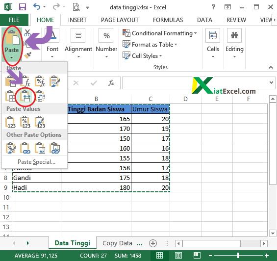 copy paste tabel excel agar hasilnya sama