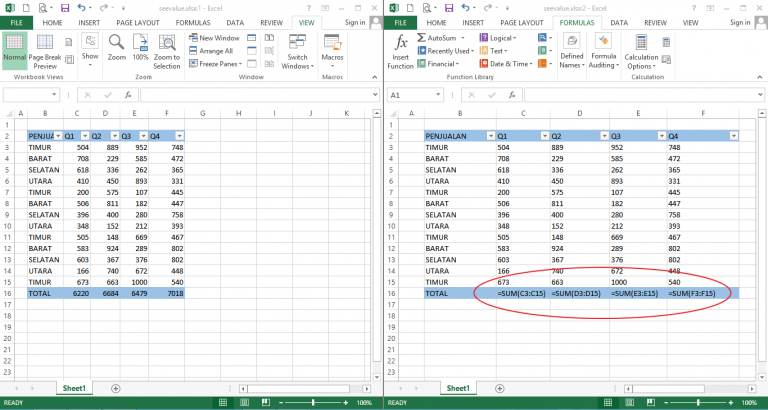 Melihat Nilai dan Formula Dalam Satu Spreadsheet Bersamaan