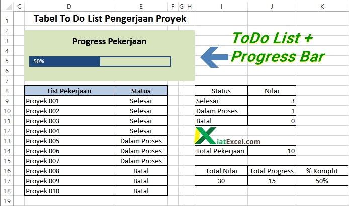 membuat todo list + progress bar dengan excel